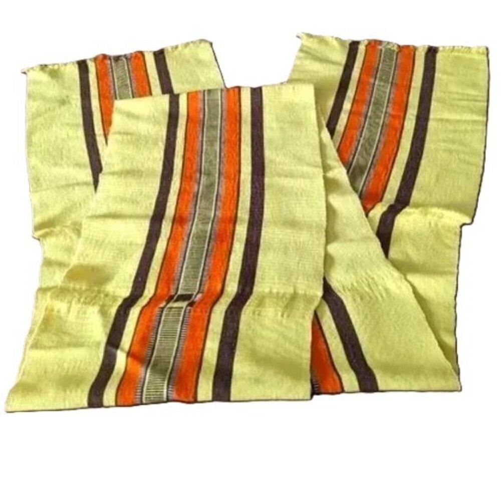 Vintage 70’s Table Runner‎ Groovy Fall Autumn Mustard Stripe Tapestry Cloth Boho